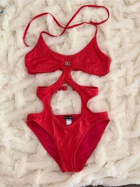 Dolce & Gabbana Shimmer Cut-Out Monokini with silver DG Logo